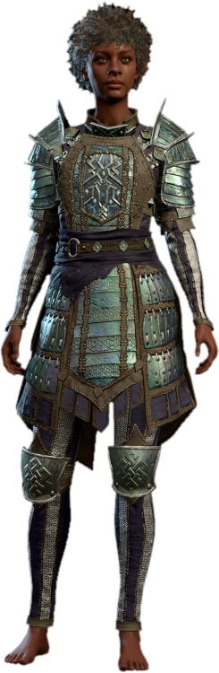 The Adamantine Splint Armour in Baldur's Gate 3, a dark segmented plate harness with heavy pauldrons, shown on a human character model.