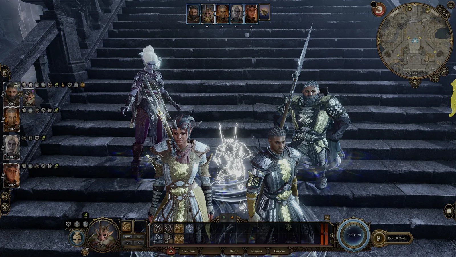 A Baldur's Gate 3 party assembled on the stone steps of Moonrise Towers in turn-based mode — the game that became the D&D entry point for millions of the players Wizards' 2027 roadmap is chasing.