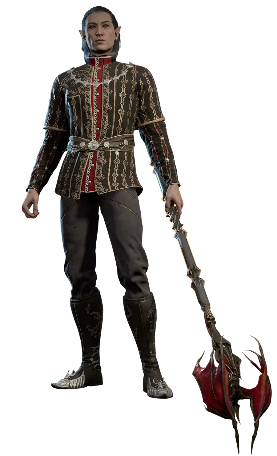 Cazador Szarr's character model from Baldur's Gate 3 — an aristocratic vampire lord with a bat-winged staff, the same villain archetype Greyhawk: Crown of the Witch Queen builds an entire campaign around.