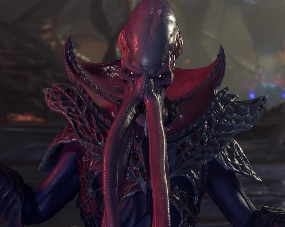 A mind flayer in ornate armor from Baldur's Gate 3 — the closest thing BG3 players have had to psionics, which Dark Sun's returning Psion class makes a full character option.