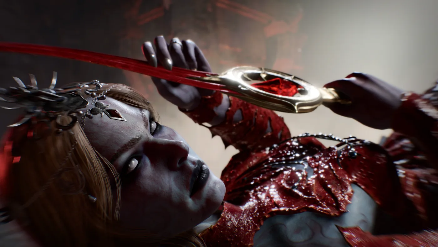 Orin the Red in Baldur's Gate 3, blade raised beside a Bhaalist netherstone — Maggie Robertson's BG3 role, before she was announced as Tasha in Warlock: Dungeons & Dragons.