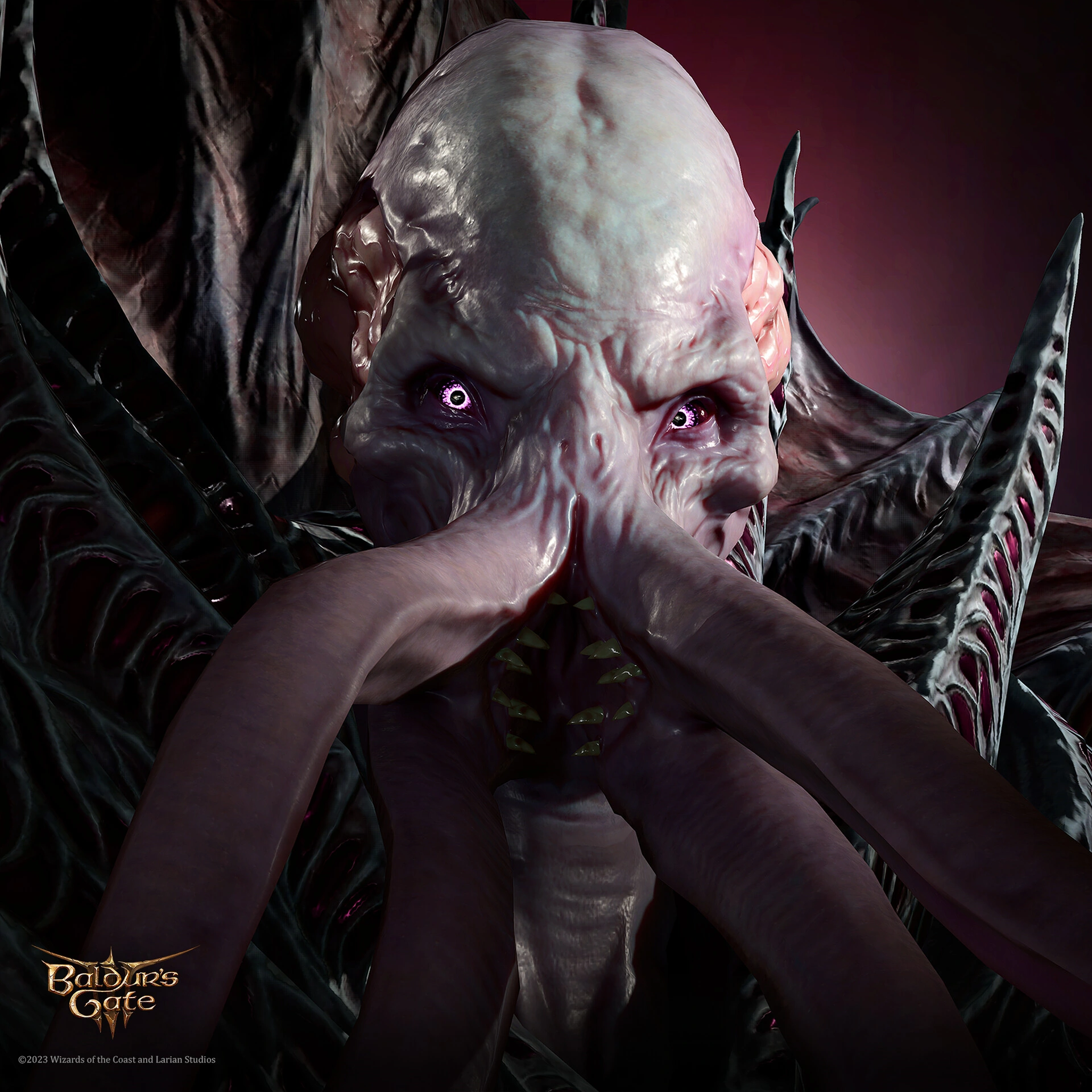 Official Larian concept art of the Emperor from Baldur's Gate 3, an illithid in ornate dark clothing rendered against a plain background.