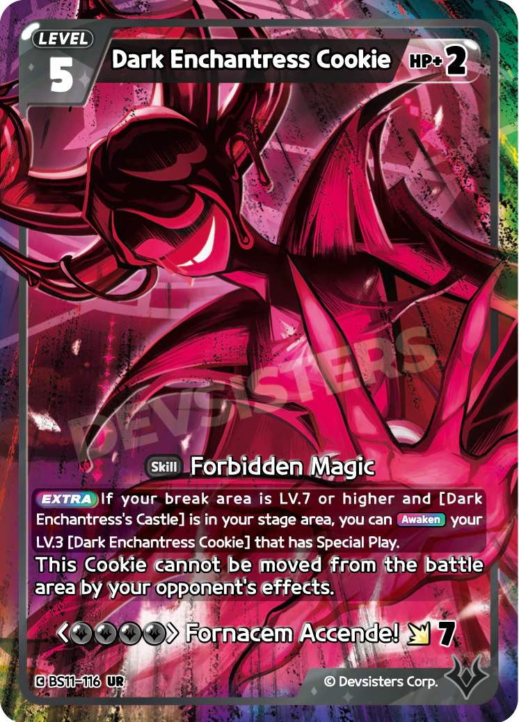 Official Dark Enchantress Cookie card (BS11-116), the Secret Ultra Rare Awakened form that turns her LV.3 Special Play version into a seven-attack threat once your break area is high enough.