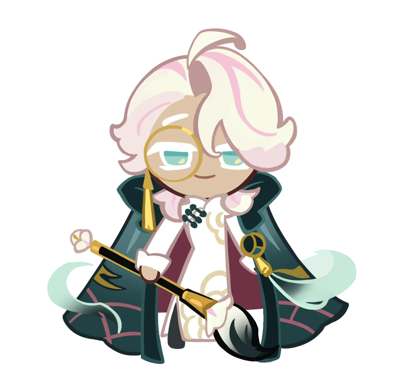 Camellia Cookie standing sprite, the elegant ink-painter front-line Cookie in flowing robes.
