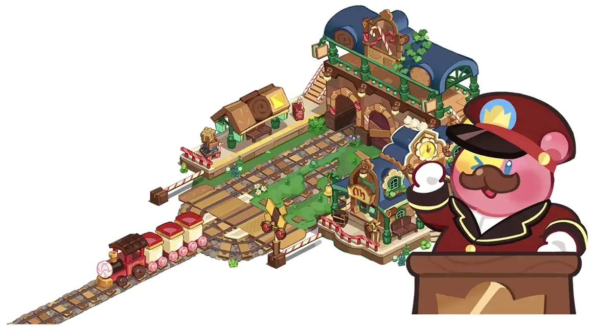 The Bear Jelly Train station being restored, the kingdom feature that trades your produced goods for Rarities.