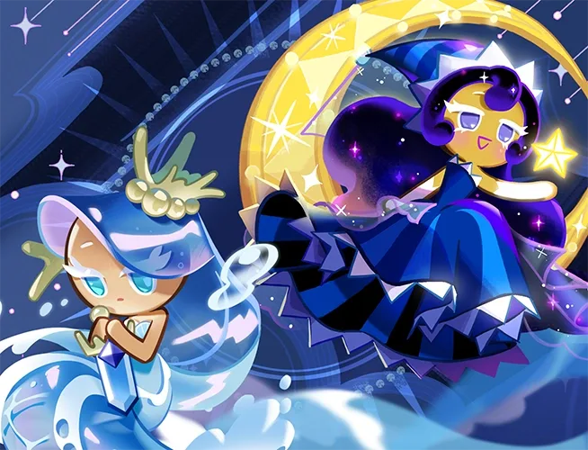 The Sea Breeze Flowing Through the Stars Bond illustration from Cookie Run: Kingdom, pairing two Legendary cookies whose soulstones do not drop from Dark Mode stages.