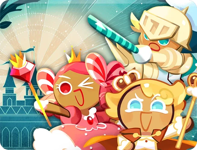 The A Royal Dynasty? Bond illustration from Cookie Run: Kingdom, one of the four Bonds whose every member farms on three Dark Mode Soulstone stages.
