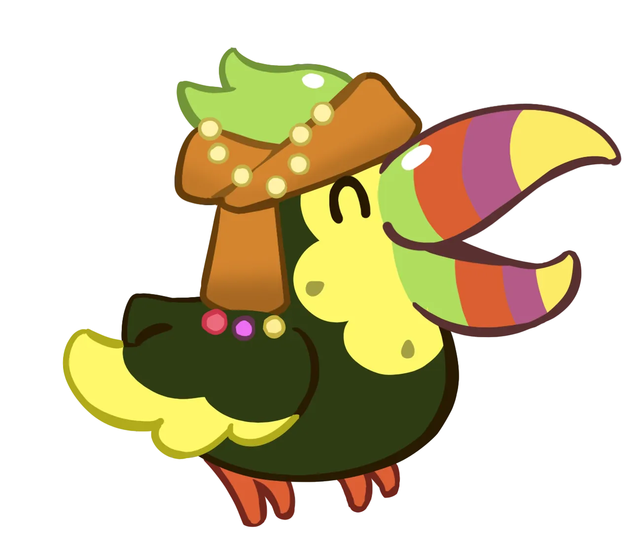 Trader Touc, the toucan merchant who runs the Seaside Market trading post in Cookie Run: Kingdom.