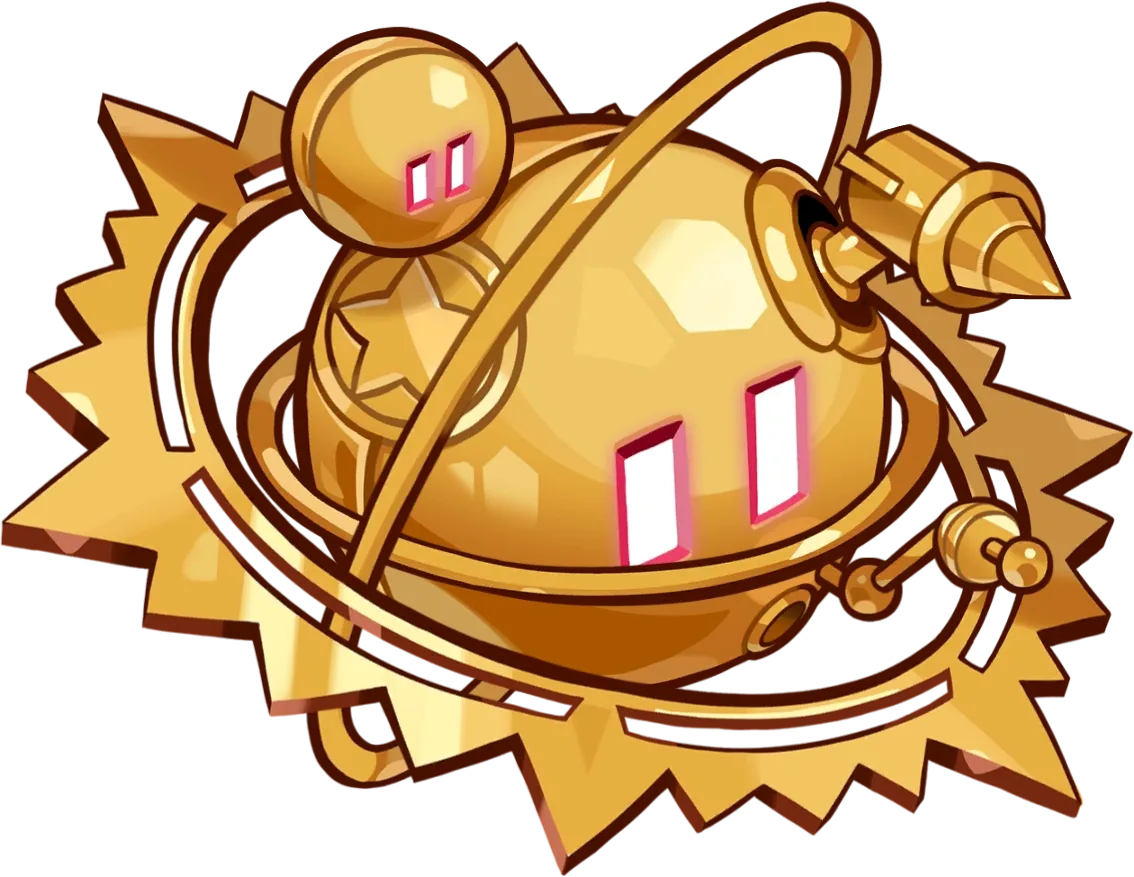 Doom Star X-1 Protection Unit, the golden robot boss of Endless Strawberry Tray 40, whose Energy Barrier grants a Hit Shield of up to 30 hits.