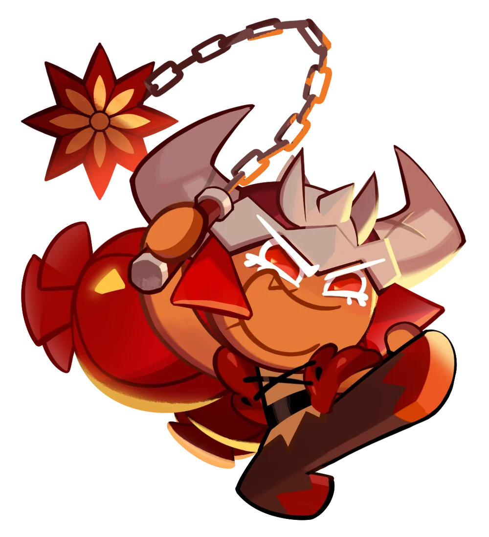 Mala Sauce Cookie, the Epic Fire-element Charge cookie and Mala Tribe chieftain this toppings build guide covers, holding her Morning Star Anise mace.