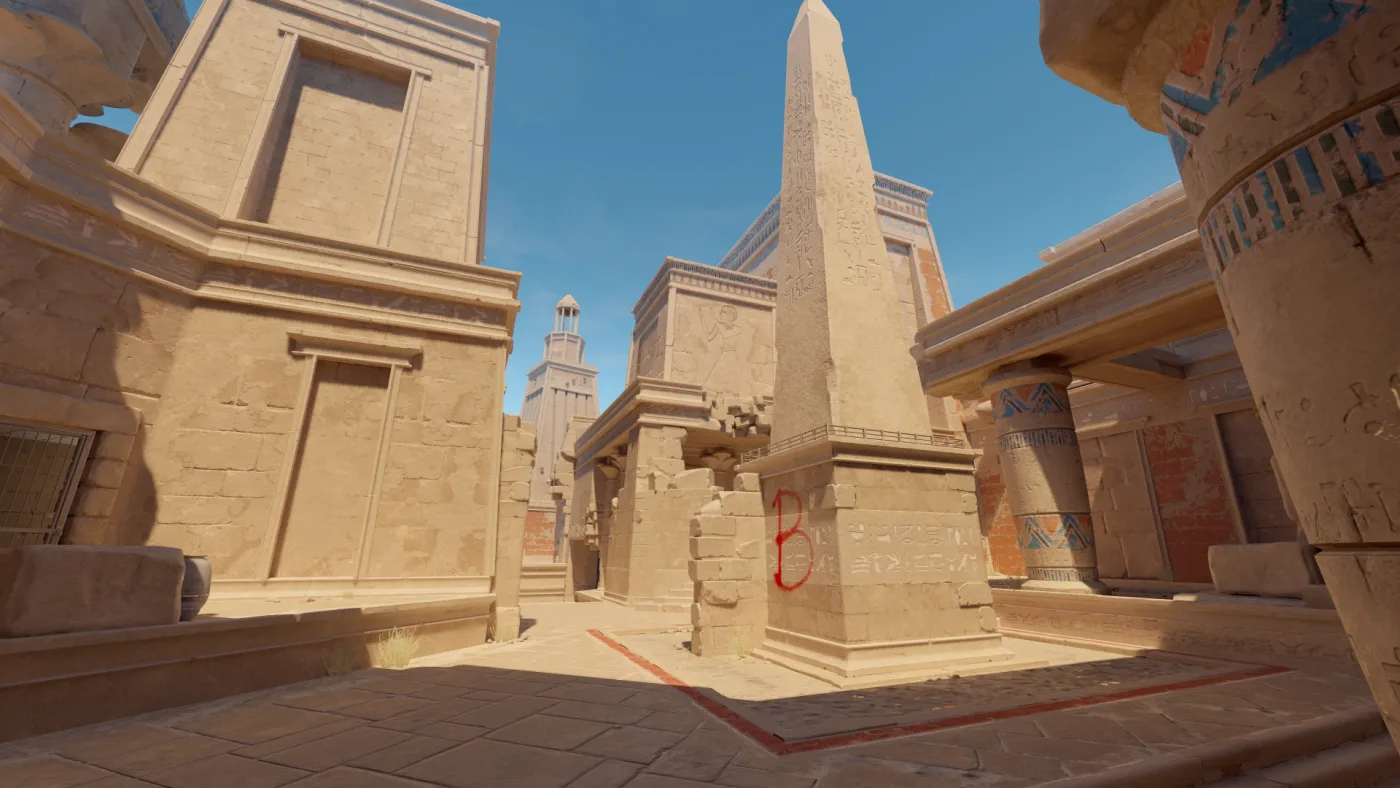 The Counter-Strike Wiki capture of bombsite B on de_anubis, taken after the January 2026 layout changes
