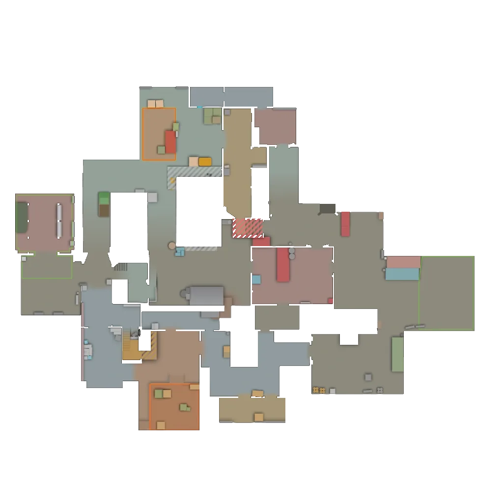 The CS2 radar for de_cache showing A site at the top left, B site at the bottom and Middle between them
