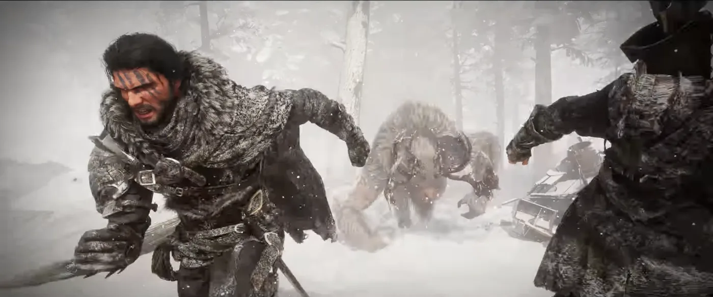 A Crimson Desert cinematic showing a character sprinting through the world of Pywel