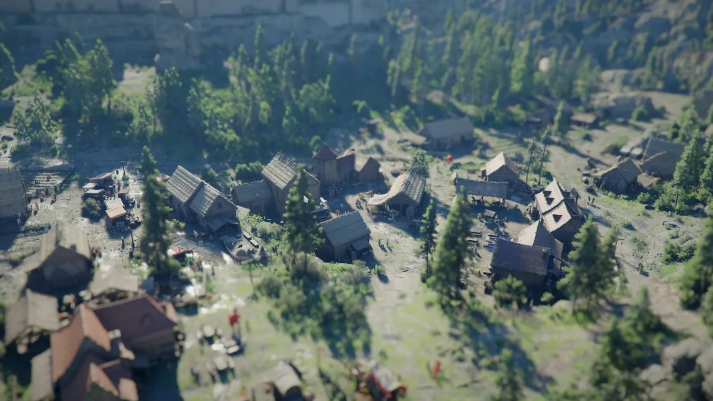 A wide vista of Thalwynd in Crimson Desert, showing open-world terrain
