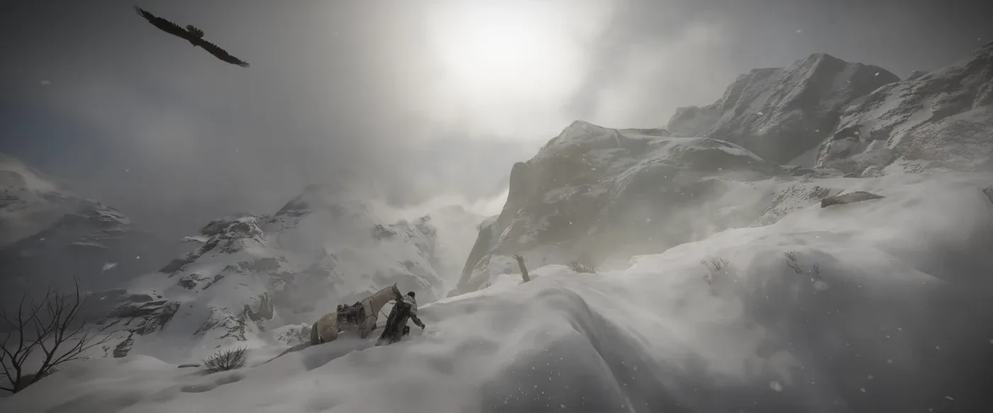 The snowy northern mountains of Pailune in Crimson Desert