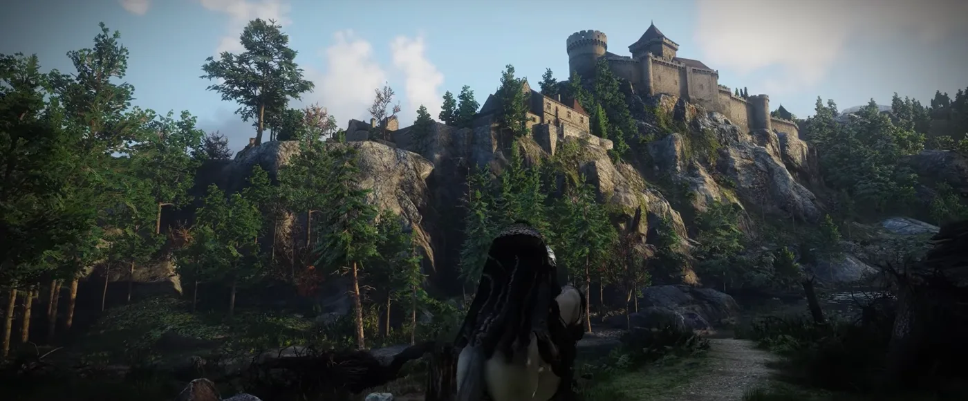A hilltop castle in the world of Pywel, Crimson Desert's setting