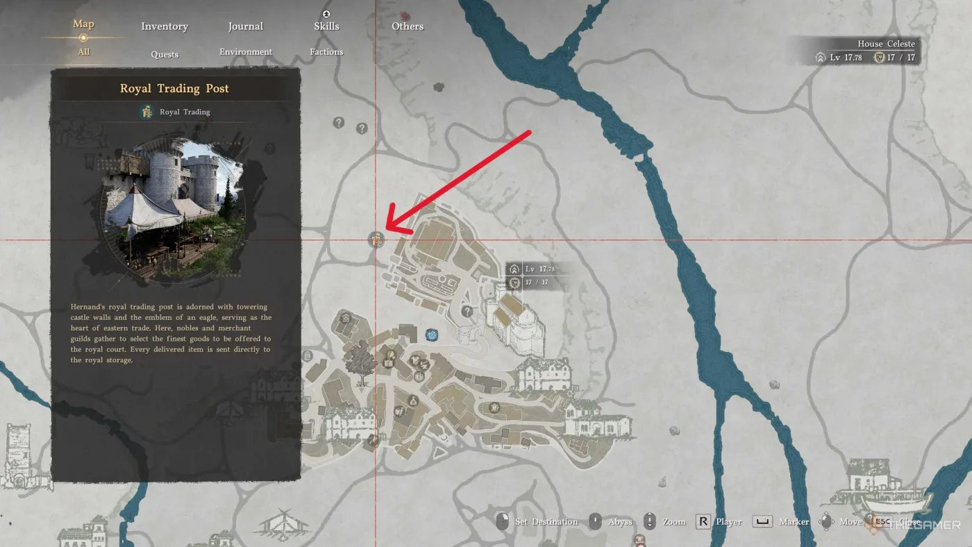 The world map view of the Hernand royal trading post, the highest-paying buyer after Patch 1.16.00