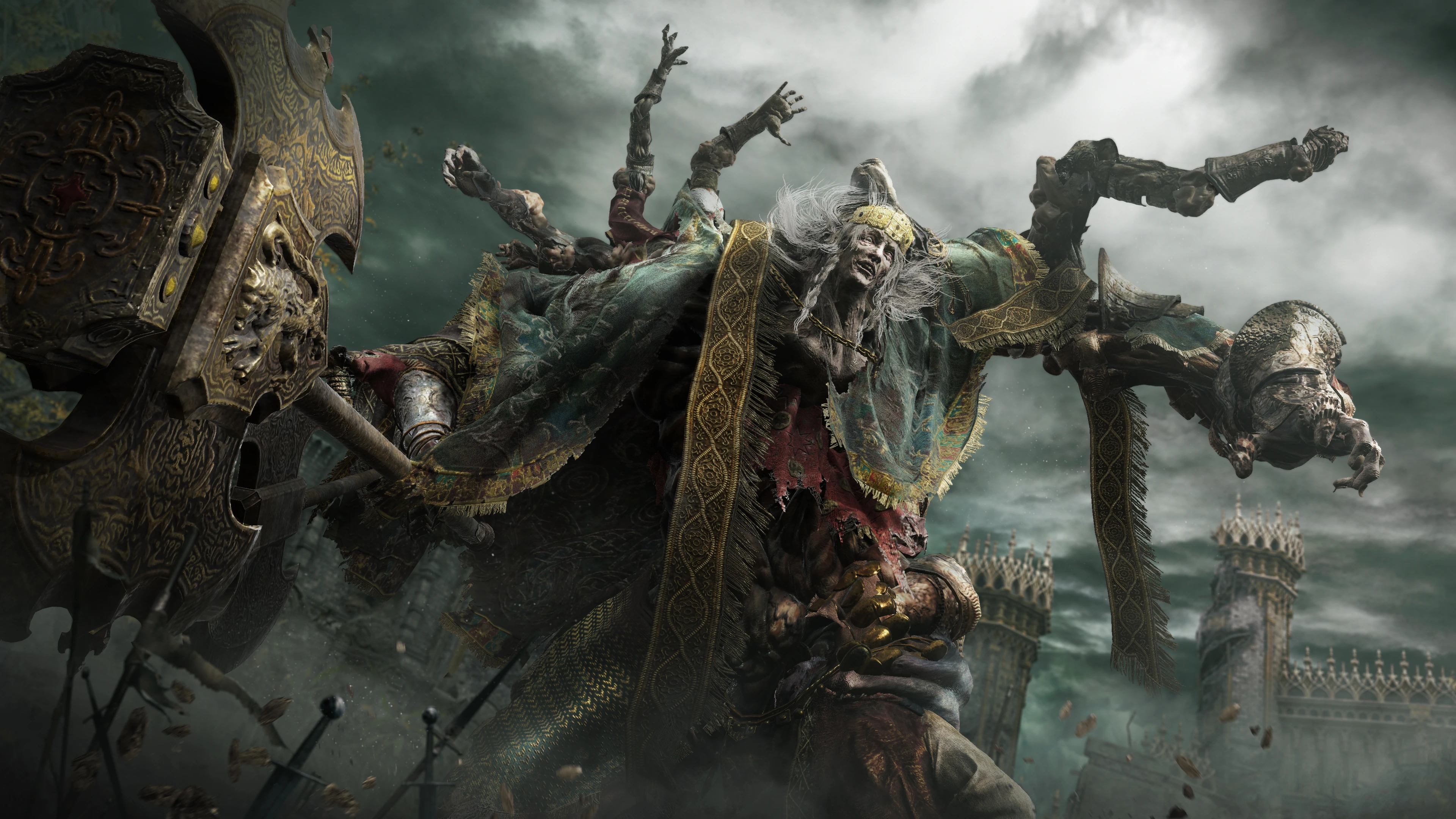 Godrick the Grafted, the first shardbearer and first Great Rune boss at the end of Stormveil Castle.