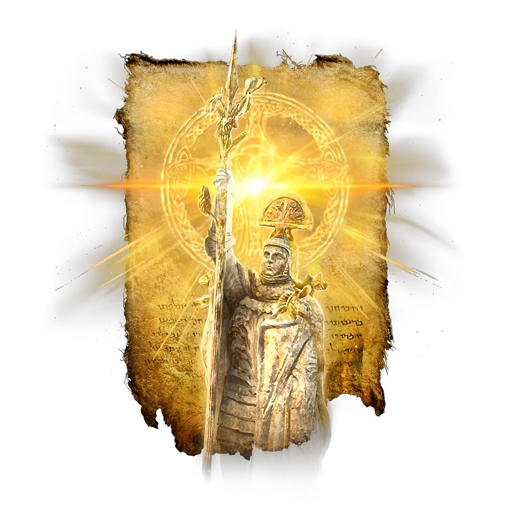 The Golden Vow incantation icon from Elden Ring, the Aura buff that raises damage by 15 percent and cuts damage taken by 10 percent for 80 seconds.