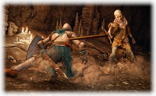 The in-game About Dodging tutorial illustration from Elden Ring, showing a Tarnished performing a dodge roll away from an attack.