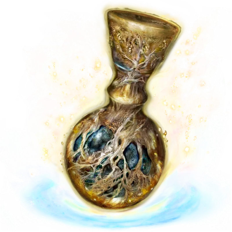 The Flask of Cerulean Tears item icon from Elden Ring, a golden chalice flask filled with blue liquid that restores FP.