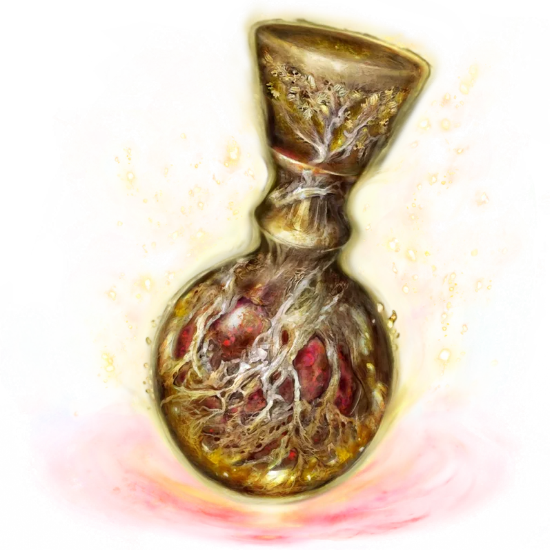 The Flask of Crimson Tears item icon from Elden Ring, a golden chalice-shaped flask full of crimson liquid that restores HP.