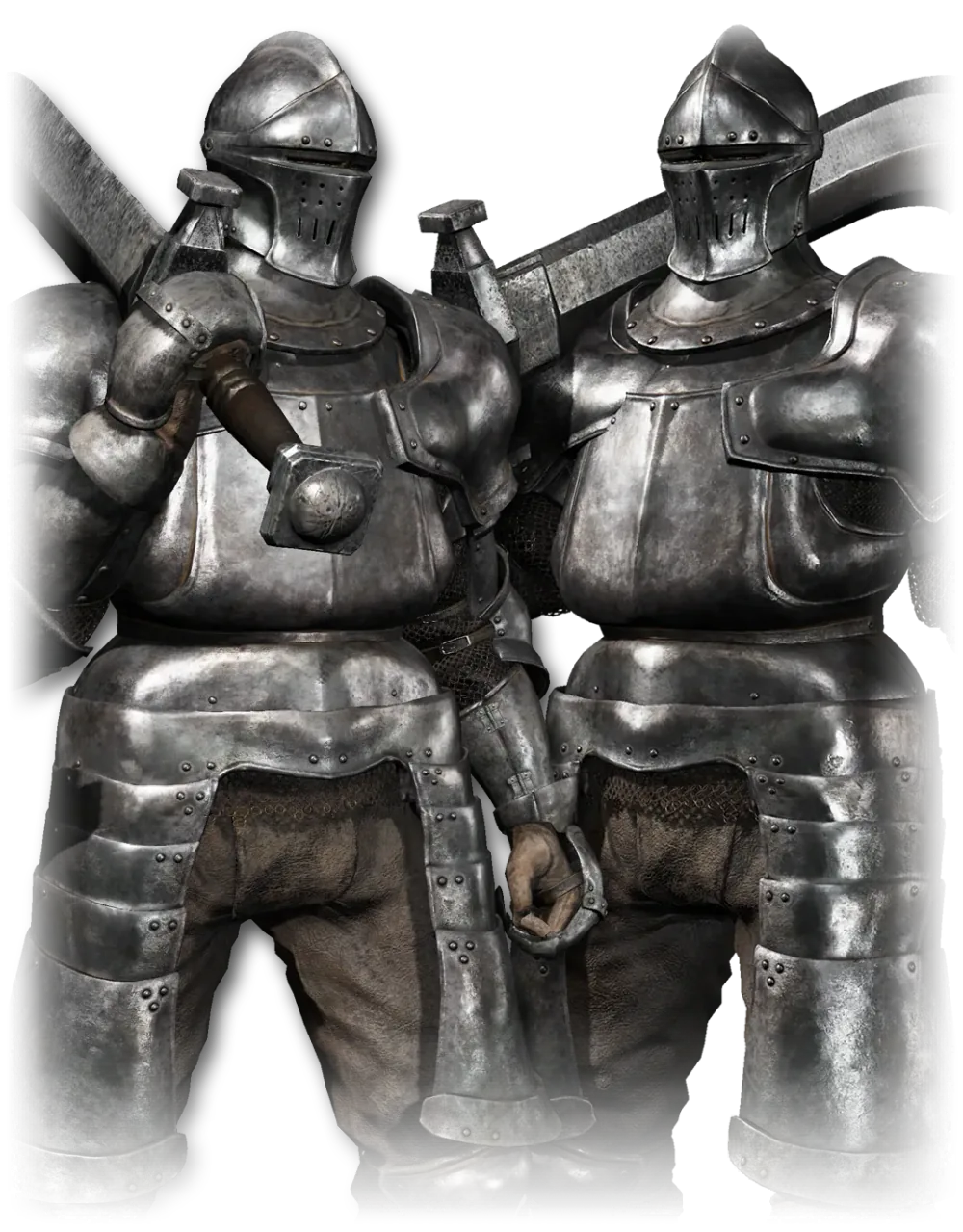 The Heavy Knight, one of two Elden Ring starting classes added by the Tarnished Pack, in full steel armor with the Hefty Scimitar.