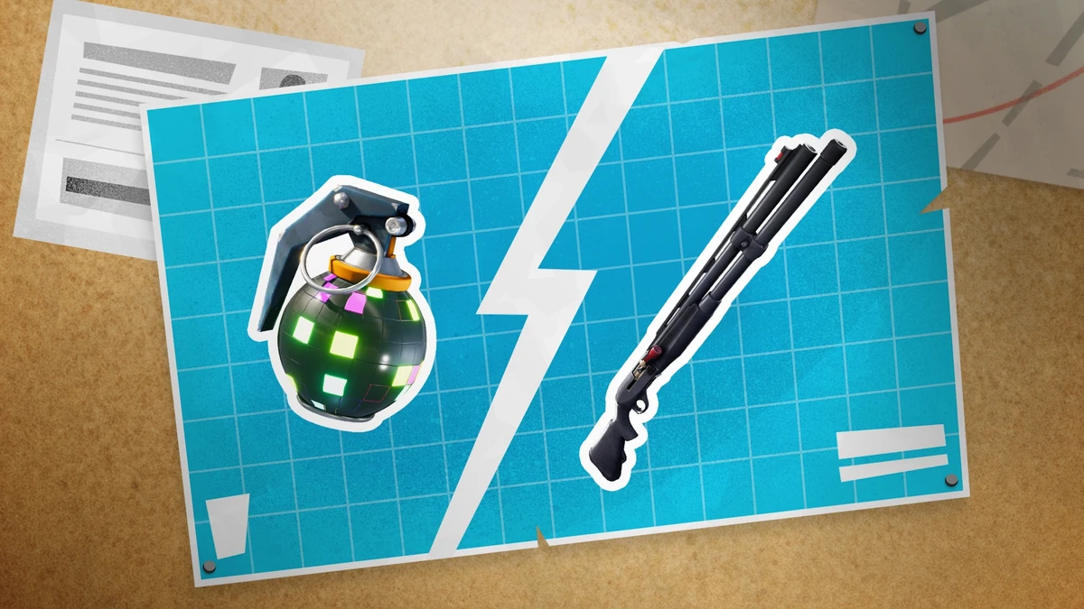 Fortnite close-quarters combat promo art — aim assist does its best work in exactly these fast, moving shotgun and SMG duels.