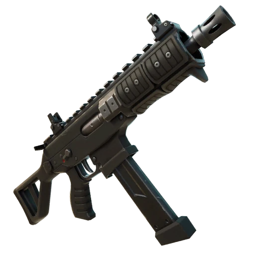 A Fortnite Combat SMG — spray weapons up close are where feeding aim assist with movement pays off most.