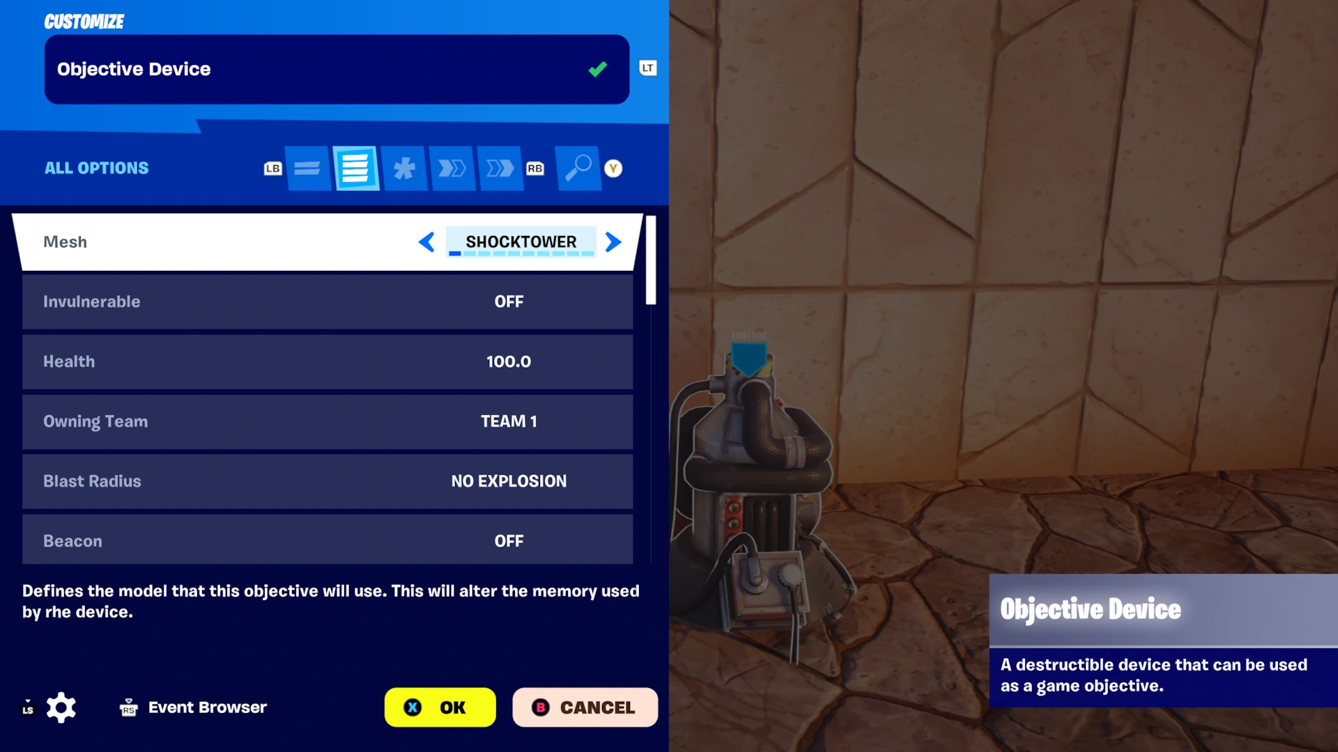 The Fortnite device settings screen showing input configuration.
