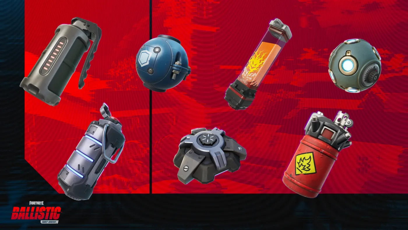The nine Flex Gadgets in Fortnite Ballistic, one of which each player locked in for the whole match.