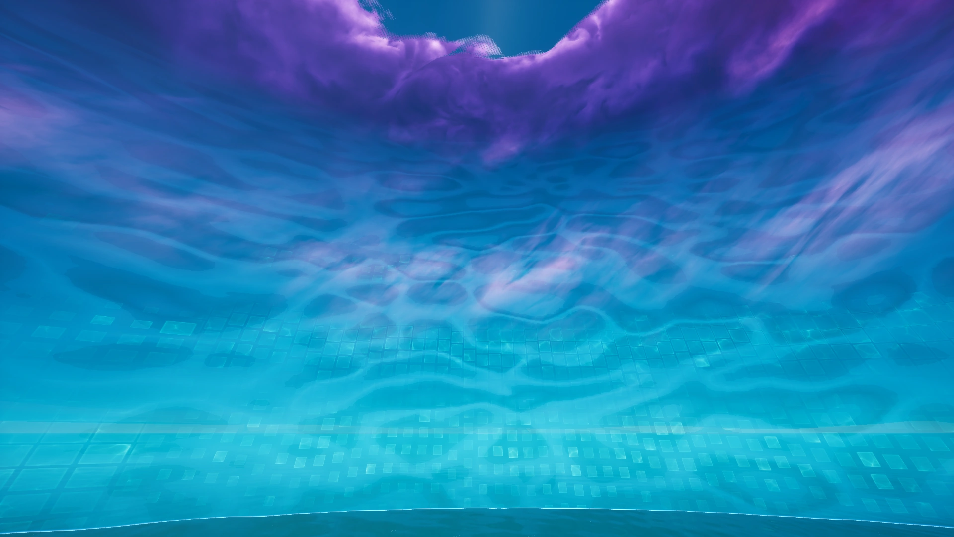 The purple Fortnite storm wall meeting open ground — the closing storm is what forces every rotation decision.