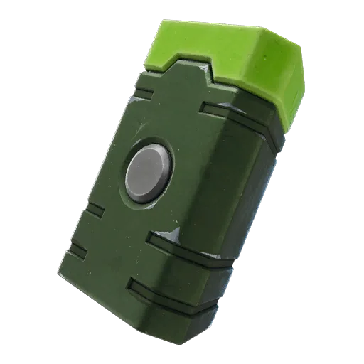 The Extraction Accelerator Gizmo icon from Fortnite Chapter 7 Season 4: a dark green rectangular device with a lime-green cap and a single grey button on its face.