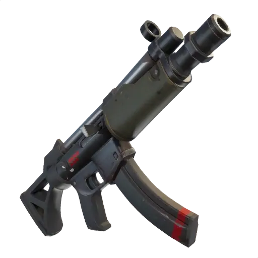 A Fortnite SMG — with siphon on, spraying down an opponent up close pays you back in health, so close-range aggression becomes the efficient play.