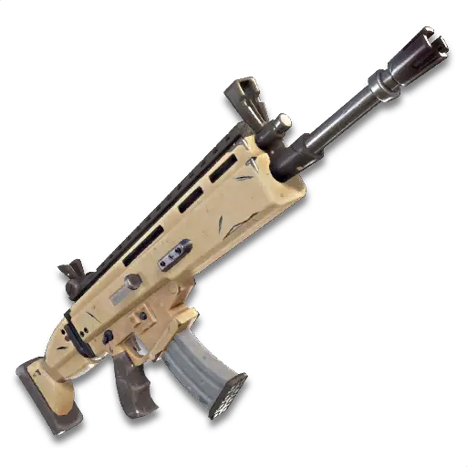A Fortnite assault rifle — where you aim it, not just whether you hit, decides how much damage you do.