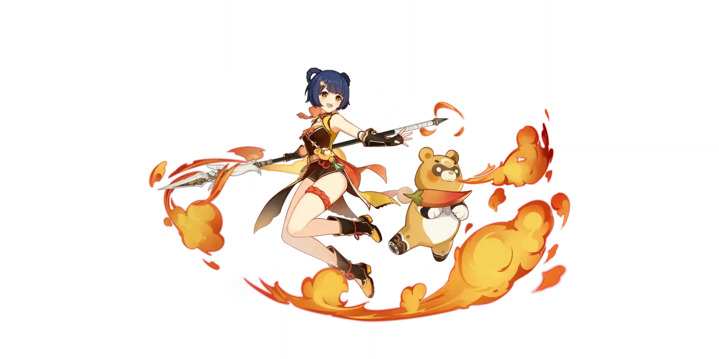 Xiangling, the four-star Pyro applier whose Pyronado has anchored Vaporize and Overload teams since launch.