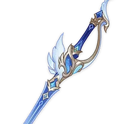 Whitelake Frostfeather's weapon icon: a slender blue longsword with an ornate gold-and-silver swept hilt and pale feather-like wings rising from the guard.