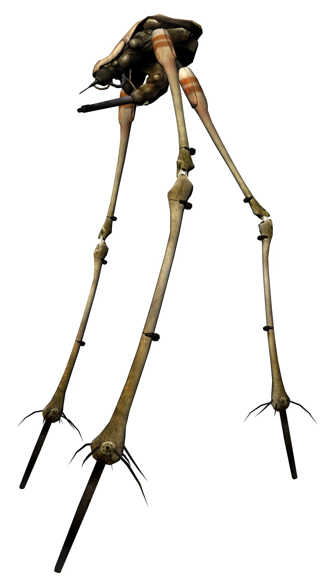 A Combine Strider, the towering three-legged synth armed with a pulse minigun and warp cannon, the heaviest ground unit in Half-Life 2.