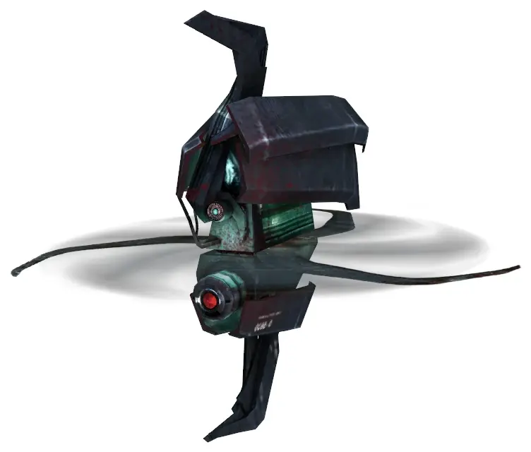 A Combine manhack, which the gravity gun can catch and hold as a spinning melee weapon.