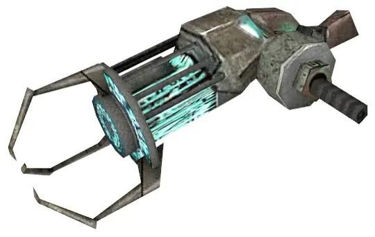 The supercharged Dark Energy Field Manipulator, glowing blue after passing through the Citadel Confiscation Field.