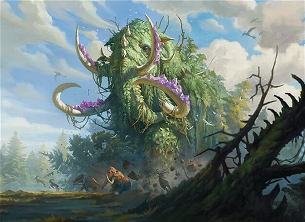 Craterhoof Behemoth, the eight-mana green 5/5 that gives your team trample and a massive power boost.