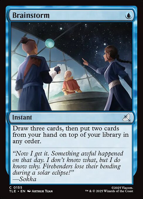 Brainstorm, the one-mana blue instant that draws three cards then puts two back on top of your library.