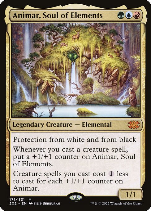 Animar, Soul of Elements, the Temur legendary whose counters make creature spells progressively cheaper