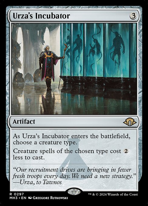Urza's Incubator, the {3} artifact that makes creature spells of a chosen type cost {2} less to cast, the strongest tribal cost reducer in Commander.