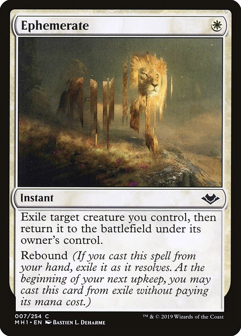 Ephemerate, a one-mana white instant that exiles and returns a creature with flashback — the most efficient blink spell in Commander.