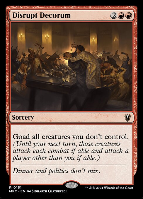 Disrupt Decorum, the four-mana Rakdos sorcery that goads every creature you do not control at once — the single best mass-goad card in Commander.