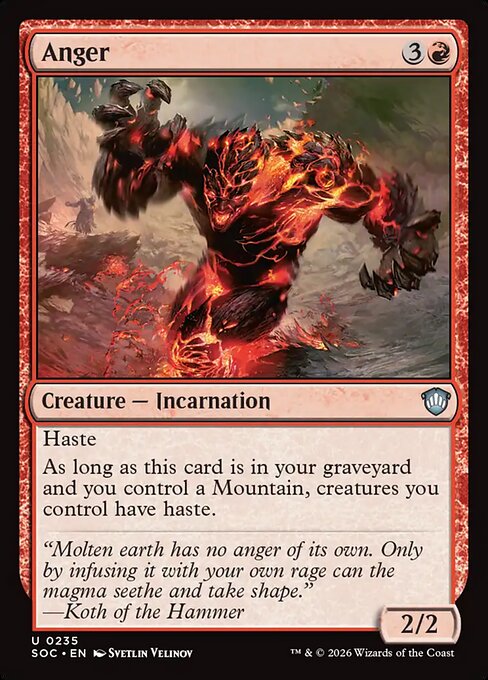 Anger, the four-mana red Incarnation that gives all your creatures haste from the graveyard as long as you control a Mountain — the best haste enabler in Commander.