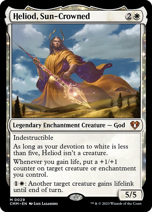 Heliod, Sun-Crowned, the white legendary god that puts a +1/+1 counter on a creature every time you gain life — the best lifegain payoff in Commander.