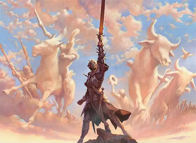Swords to Plowshares, the one-mana white instant that exiles any creature, the most efficient removal ever printed.