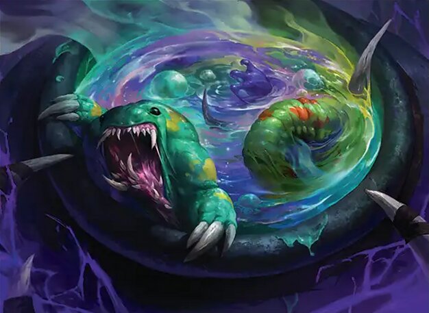 Toxic Deluge, the three-mana black board wipe that gives all creatures minus-X/minus-X and beats indestructible and hexproof.